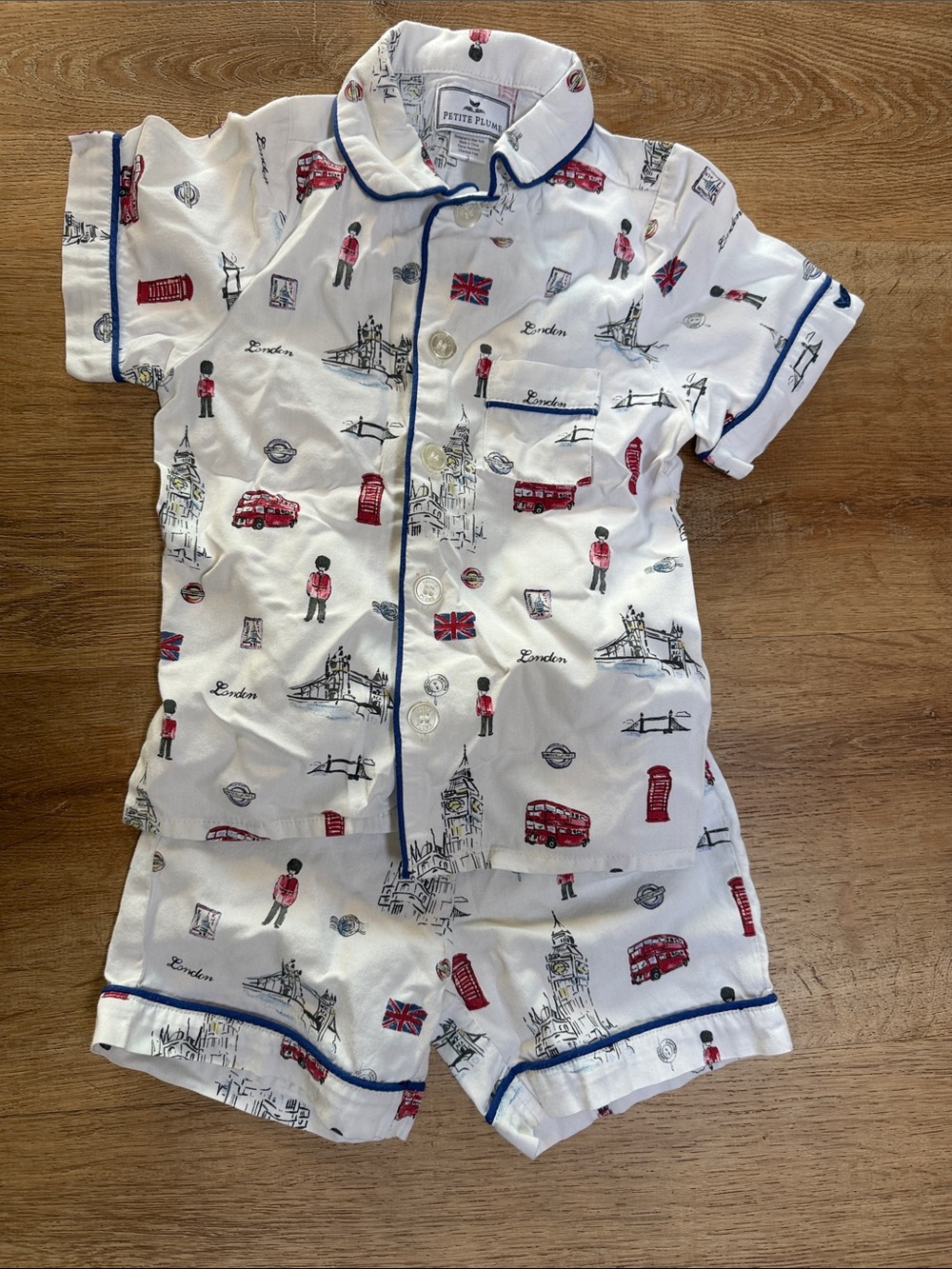 Petite Plume White London Print Kids Pajama Set - Short Sleeve
